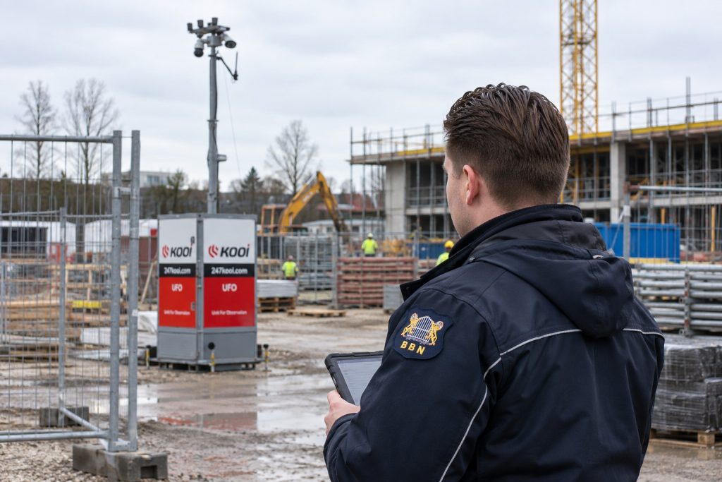 BBN-beveiliger houdt toezicht op een bouwplaats