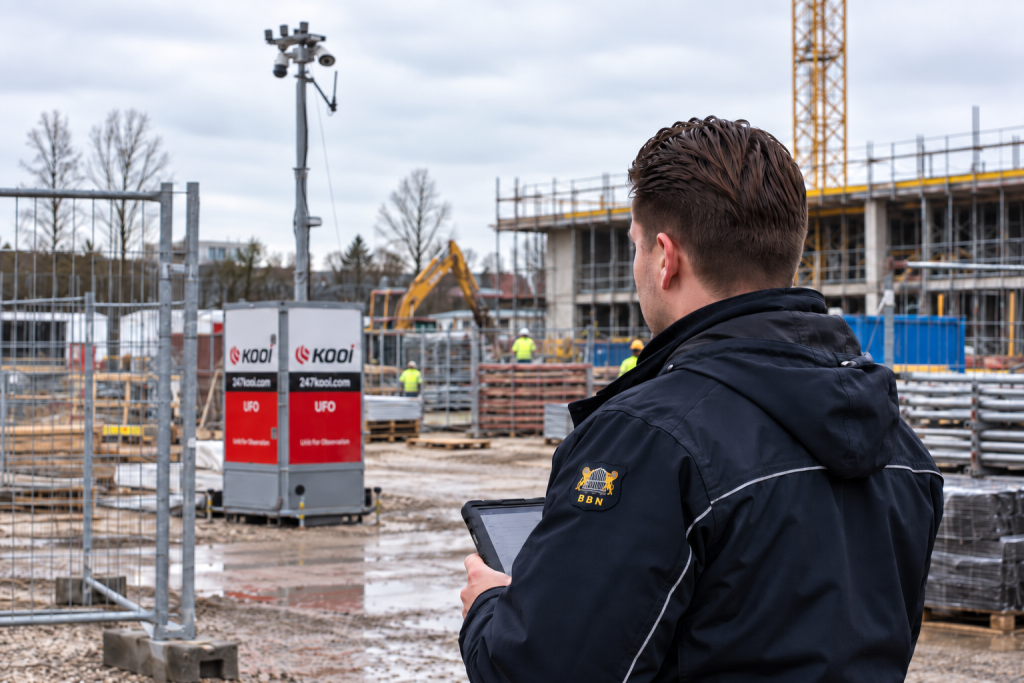 BBN-beveiliger houdt toezicht op een bouwplaats