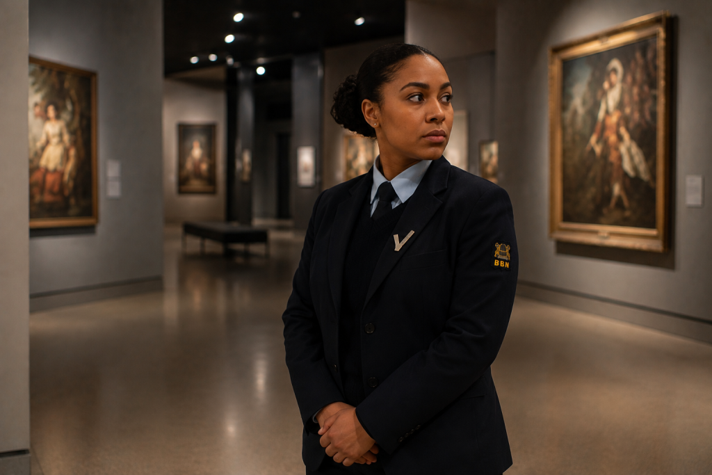 Beveiliger van BBN Beveiliging houdt toezicht in een museum